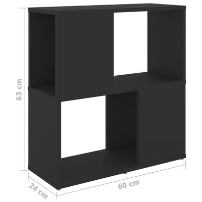 vidaXL grāmatu plaukts, melns, 60x24x63 cm, skaidu plāksne