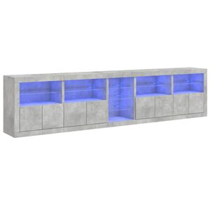 vidaXL kumode ar LED lampiņām, betona pelēka, 283x37x67 cm