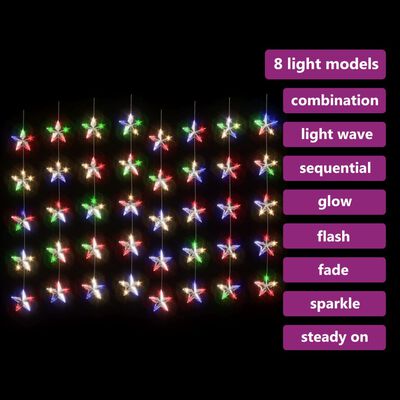 vidaXL LED lampiņu aizkars, 200 LED, krāsains, 8 funkcijas