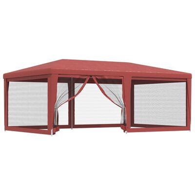 vidaXL svinību telts, ar 6 sieta sienām, 6x4 m, sarkana, HDPE
