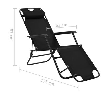vidaXL sauļošanās krēsli, 2 gab., ar kāju balstu, tērauds, melni