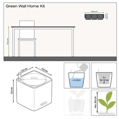 LECHUZA augu kastes, 3 gab., Green Wall Home Kit, baltas