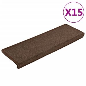 vidaXL kāpņu paklājiņi, 15 gab., 65x21x4 cm, brūni, taisnstūrveida mala