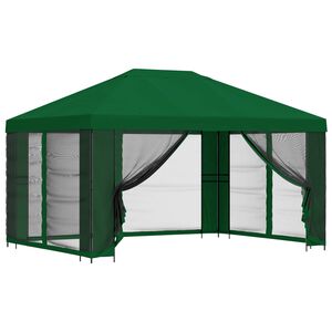 vidaXL Dārza paviljons ar sānu sienām 4 &times; 3 m Zaļa
