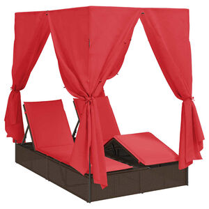 vidaXL Divvietīga sauļo&scaron;anās gulta Sarkana poliratāns