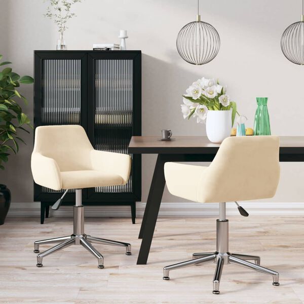 vidaXL grozāmi virtuves krēsli, 2 gab., krēmkrāsas samts