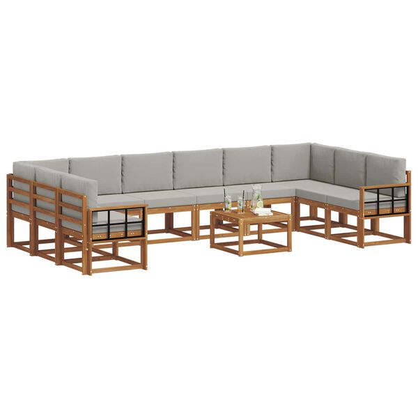 vidaXL Āra dīvānu komplekts ar spilvenu 11 pcs Dabīgs un gai&scaron;i pelēks