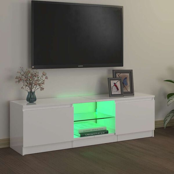 vidaXL TV skapītis ar LED lampiņām, spīdīgi balts, 120x30x36 cm