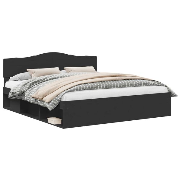 vidaXL Gultas rāmis Melna 200 x 200 cm Ciets priedes koks