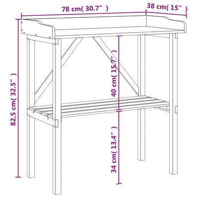 vidaXL stādīšanas galds ar plauktu, 78x38x82,5 cm, egles masīvkoks