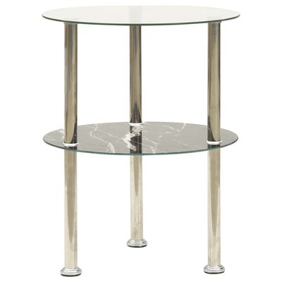 vidaXL 2 līmeņu galdiņš, 38 cm, caurspīdīgs, melns, rūdīts stikls