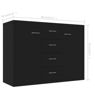 vidaXL kumode, melns, 88x30x65 cm, kokskaidu plātne