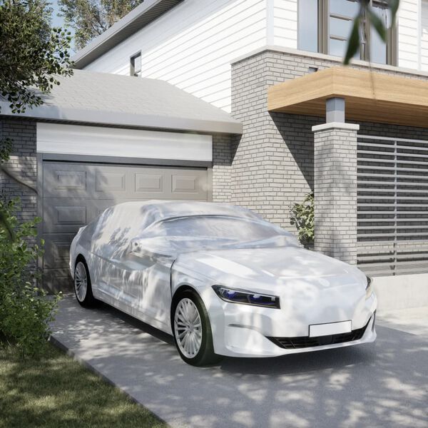 vidaXL ma&scaron;īnas vienas puses pārsegs, ar āķiem, sudraba, XL, PEVA