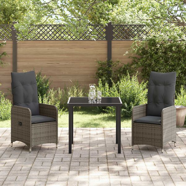 vidaXL Dārza ēdamgalds ar spilvenu 3 pcs Pelēka Poliūtu rotangpalma