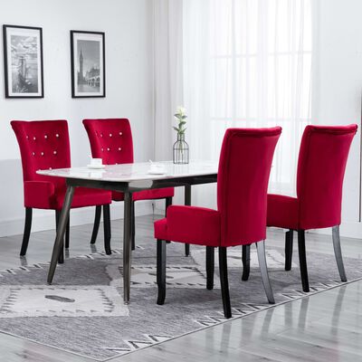 vidaXL virtuves krēsli ar roku balstiem, 4 gab., sarkans samts