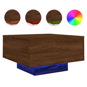 vidaXL kafijas galdiņ&scaron; ar LED, brūna ozolkoka, 55x55x31 cm