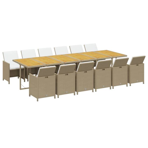 vidaXL 13-daļīgs dārza mēbeļu komplekts, matrači, bē&scaron;a PE rotangpalma