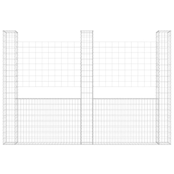vidaXL gabionu siena ar 3 stabiem, U-forma, dzelzs, 260x20x200 cm