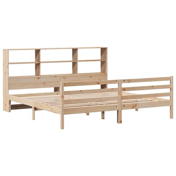 vidaXL gulta ar grāmatu plauktu, bez matrača, 180x200 cm, priedes koks