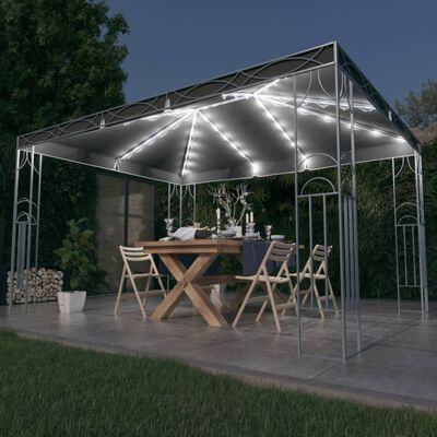 vidaXL dārza nojume ar LED lampiņu virtenēm, 400x300cm, antracītpelēka