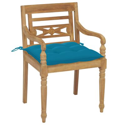 vidaXL dārza krēsli, 2 gab., gaiši zili matrači, masīvs tīkkoks