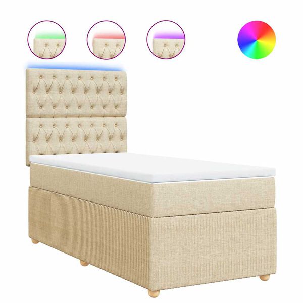 vidaXL atsperu gultas rāmis ar matraci, krēmkrāsas, 80x200 cm, audums