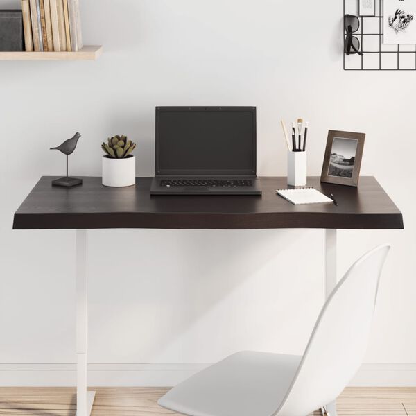 vidaXL galda virsma, tum&scaron;i brūna, 100x40x(2-4) cm, ozola masīvkoks