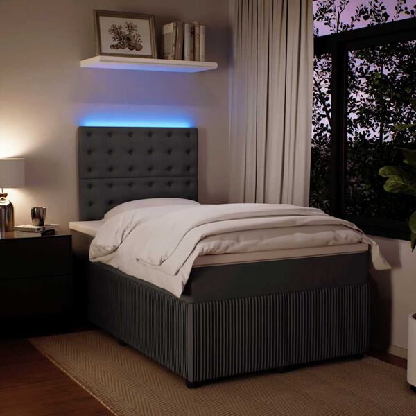 vidaXL atsperu gulta ar matraci, tum&scaron;i pelēka samts, 120x200 cm