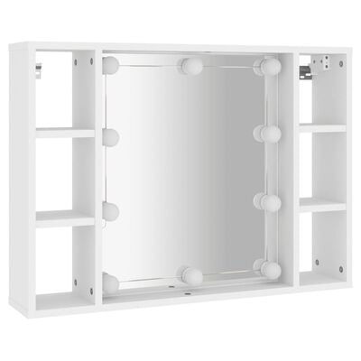 vidaXL spoguļskapītis ar LED, balts, 76x15x55 cm
