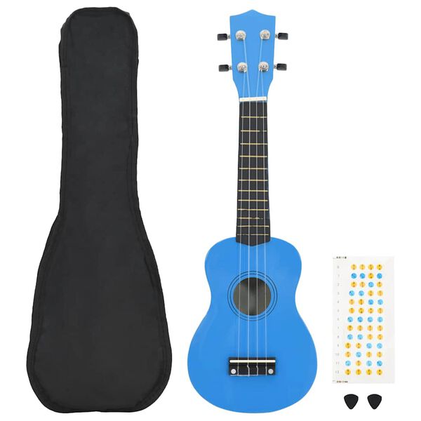 vidaXL soprāna bērnu ukulele ar somu, zilgana, 23"