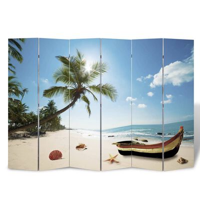 vidaXL istabas aizslietnis, 217x170 cm, saliekams, pludmales ainava