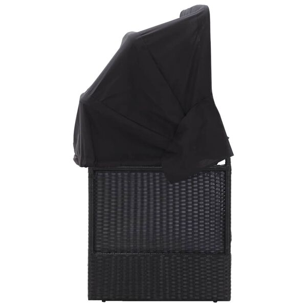 vidaXL dārza dīvāns ar jumtiņu, melna PE rotangpalma