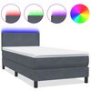 vidaXL atsperu gulta ar matraci, LED, tum&scaron;i pelēka samts, 100x210 cm