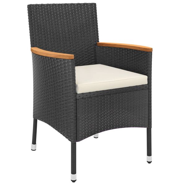 vidaXL 5-daļīgs bistro mēbeļu komplekts, matrači, melna PE rotangpalma