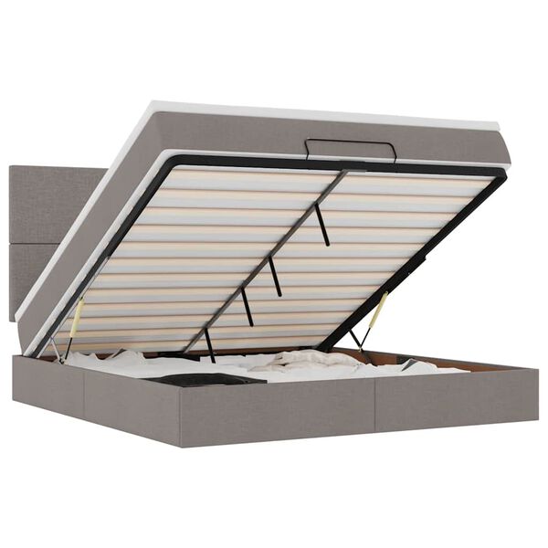 vidaXL Osmaņu gultas rāmis ar matrača pelēkbrūns 160x200cm audums