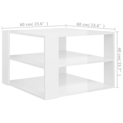 vidaXL kafijas galdiņš, 60x60x40 cm, spīdīgi balts, skaidu plāksne