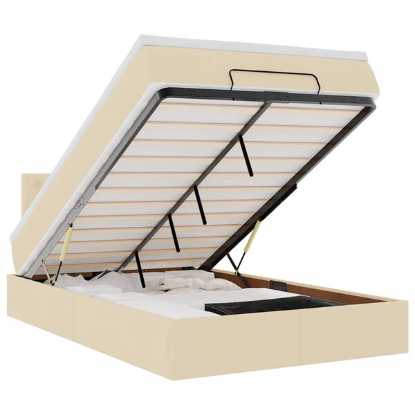 vidaXL Osmaņu gultas rāmis ar matrača krēmkrāsas 120x200 cm audums