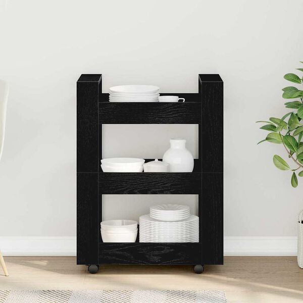 vidaXL Virtuves ratiņš Melns ozolkoks 60 x 45 x 80 cm