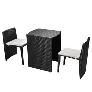 vidaXL 3-daļīgs bistro mēbeļu komplekts ar matračiem, PE pinums, melns