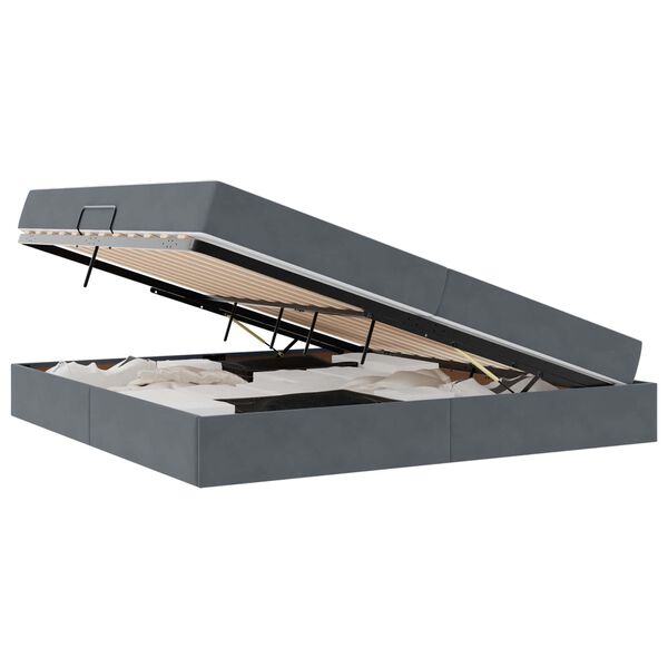 vidaXL Gulta ar uzglabā&scaron;anas vietu un matraci Tum&scaron;i pelēks Samts