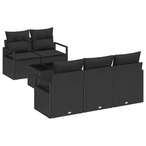 vidaXL Dārza dīvānu komplekts ar spilvenu 6 pcs Melna poliratāns