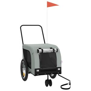 vidaXL mājdzīvnieku velo piekabe, melna ar pelēku, audums, dzelzs