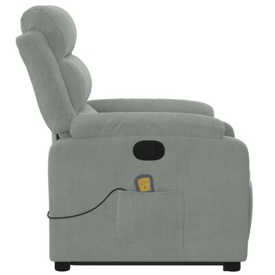 vidaXL masāžas krēsls, paceļams, atgāžams, gaiši pelēks samts
