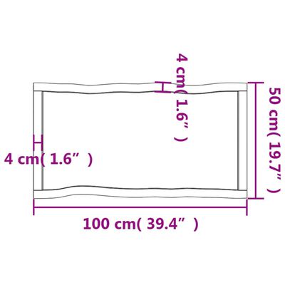 vidaXL galda virsma, tumši brūna, 100x50x(2-4) cm, ozola masīvkoks