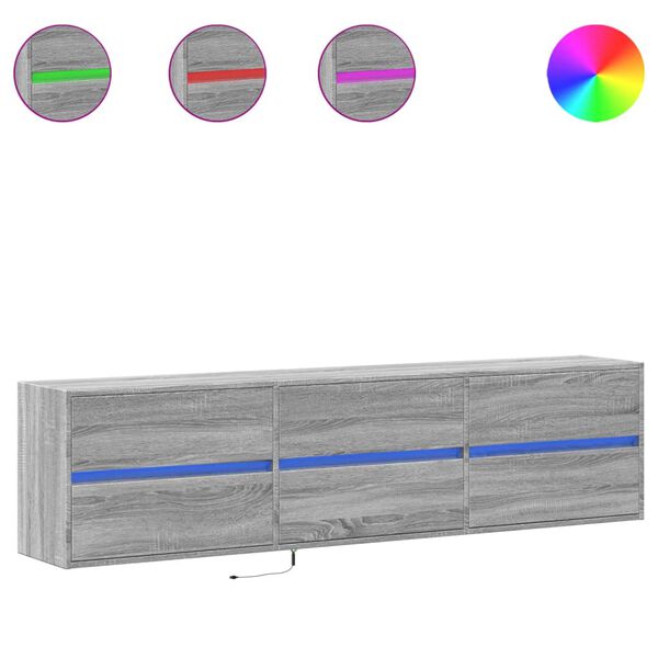 vidaXL TV sienas plaukts ar LED, pelēka ozola krāsa, 180x31x45 cm