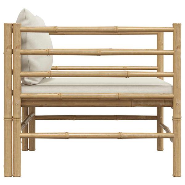 vidaXL dārza dīvāns ar krēmbaltiem matračiem, bambuss