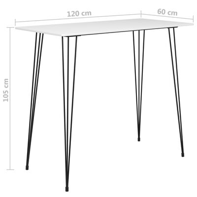 vidaXL bāra galds, balts, 120x60x105 cm