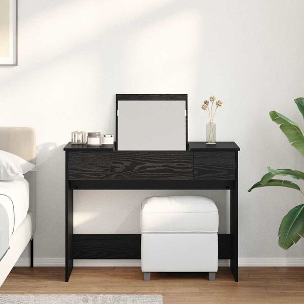 vidaXL Kosmētikas Galds ar atvilktni Melns ozolkoks 100 x 45 x 76 cm
