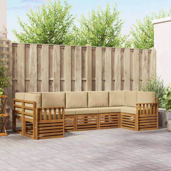 vidaXL Dīvāna komplekti 7 pcs Dabisks un bē&scaron;s Cietā akācijas koks