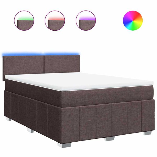 vidaXL atsperu gultas rāmis ar matraci, tum&scaron;i brūna, 140x190cm, audums